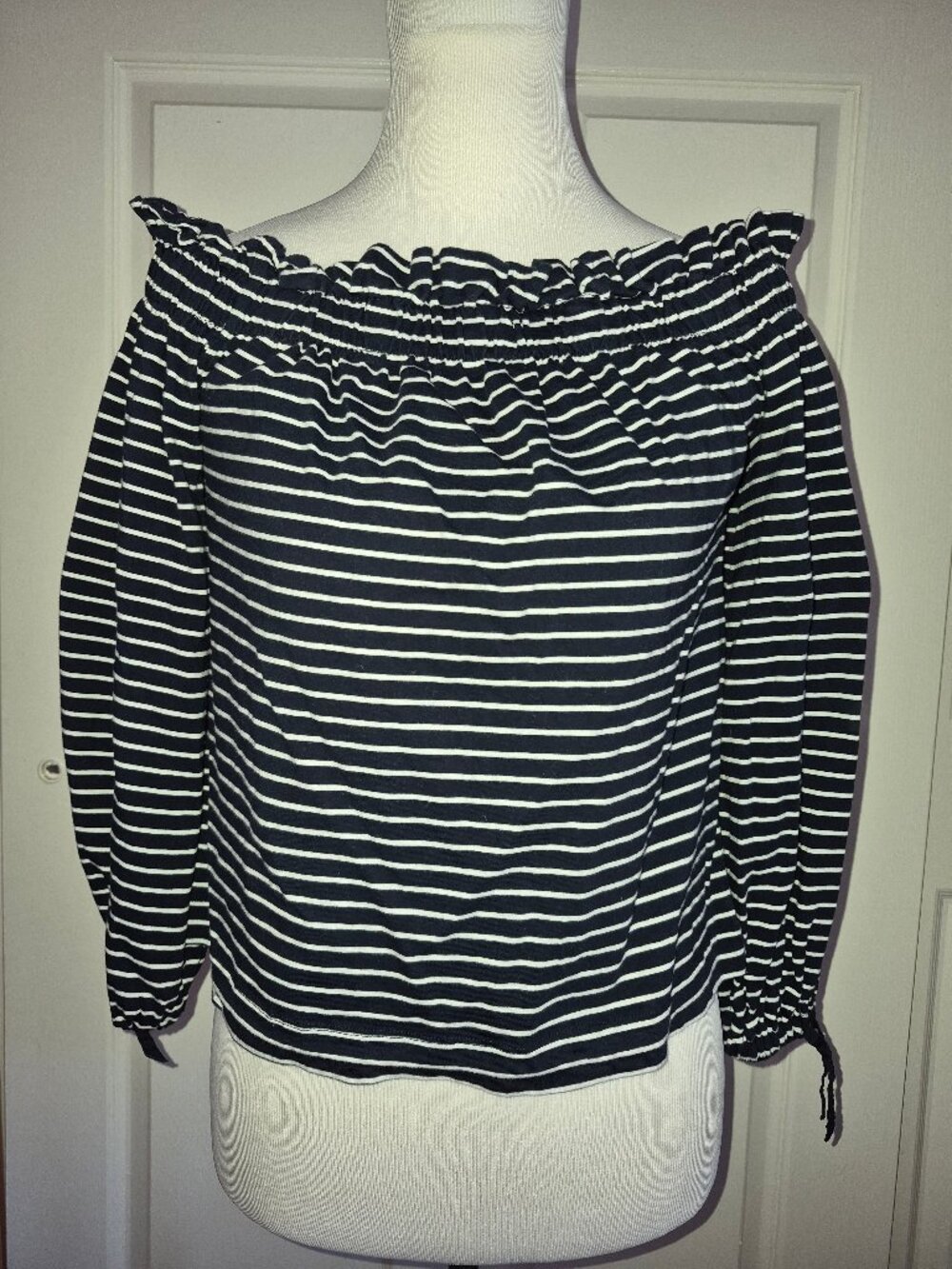 Banana Republic Navy White Cotton Striped Off Shoulder Blouse Top Small